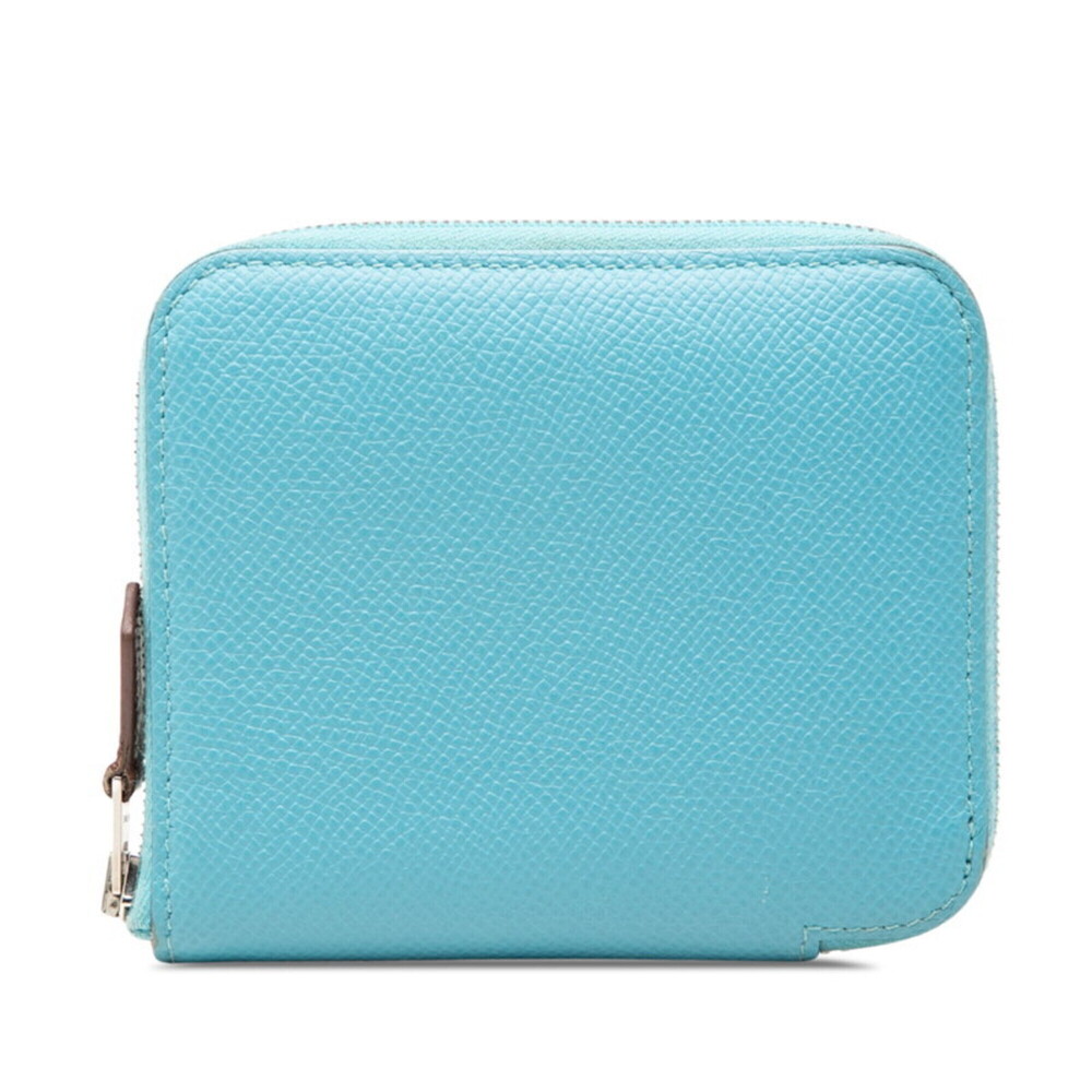 Hermes Azap Compact Silk In Round Zipper Wallet, D Stamp, Blue Veau Epsom Lea...